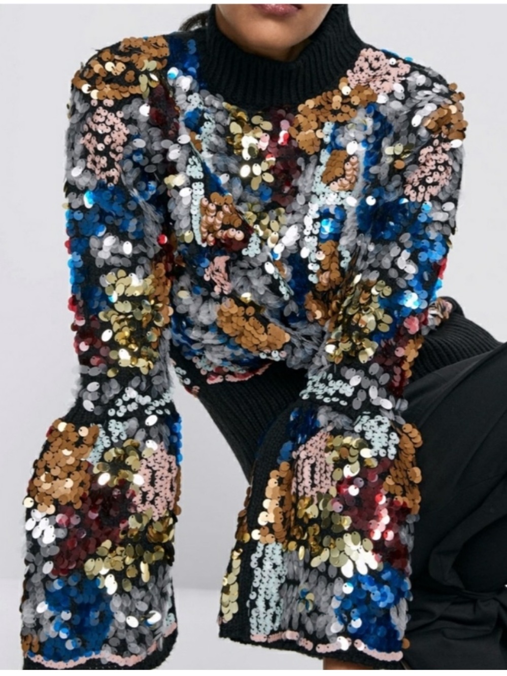 Zara Sequin Bell Sleeve Sweater NEW NWT